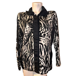 Zenergy by CHICO'S Size L (2) Black Gray White LS Snap Nylon & Knit Snap Jacket